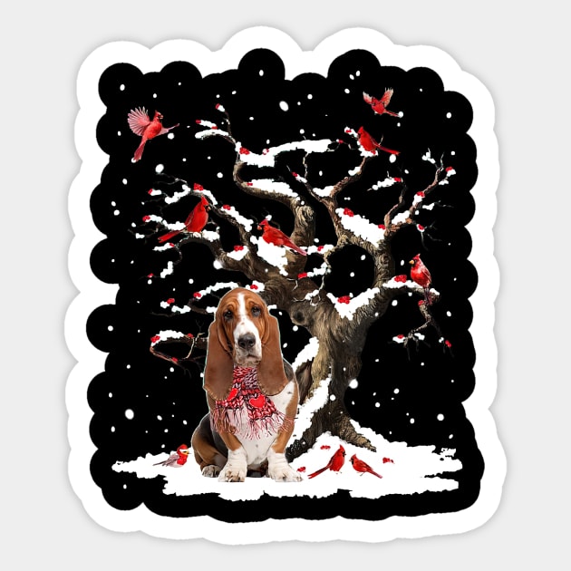 Basset Hound Scarf Cardinal Snow Christmas Sticker by Benko Clarence